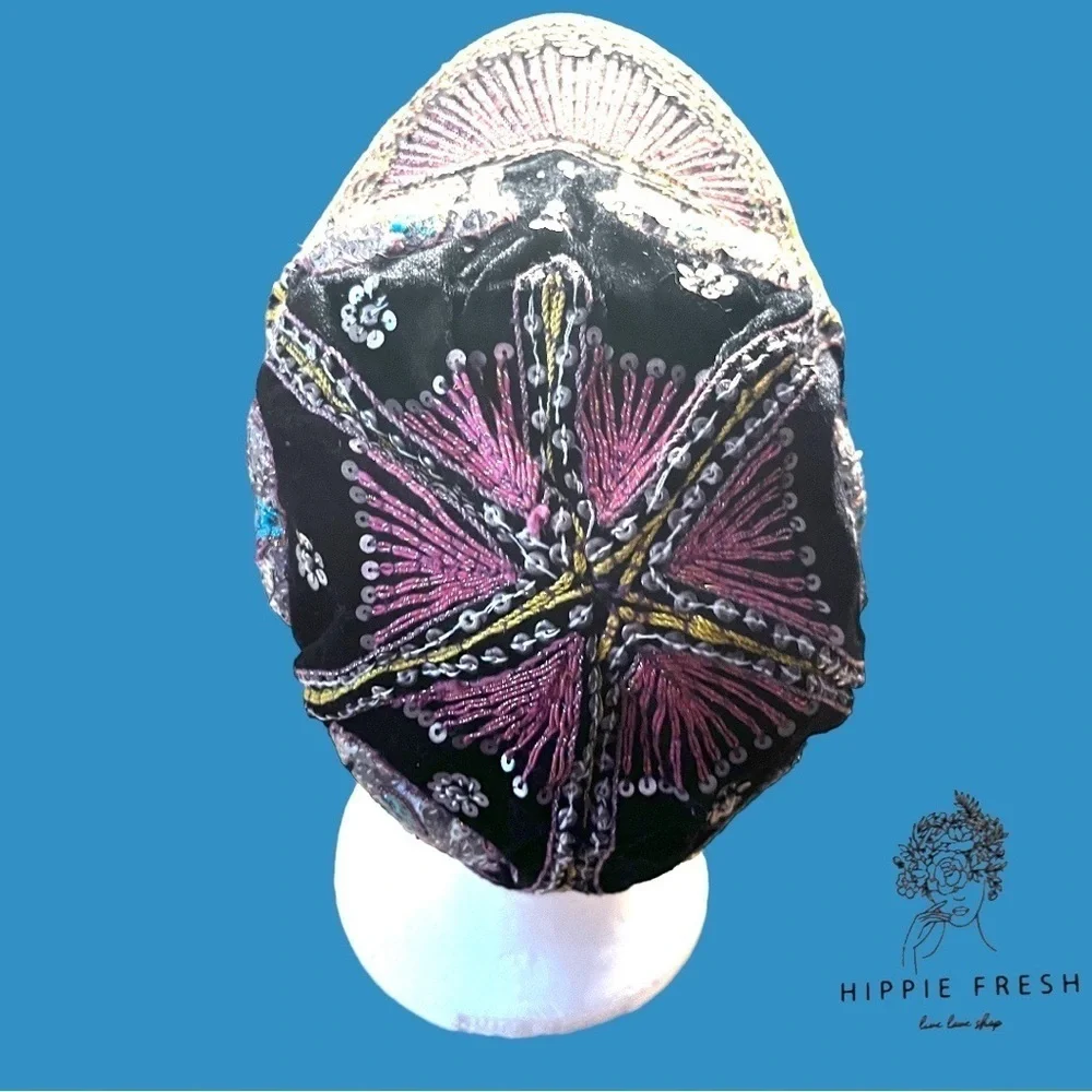 Embroidered Elephant Black Cap